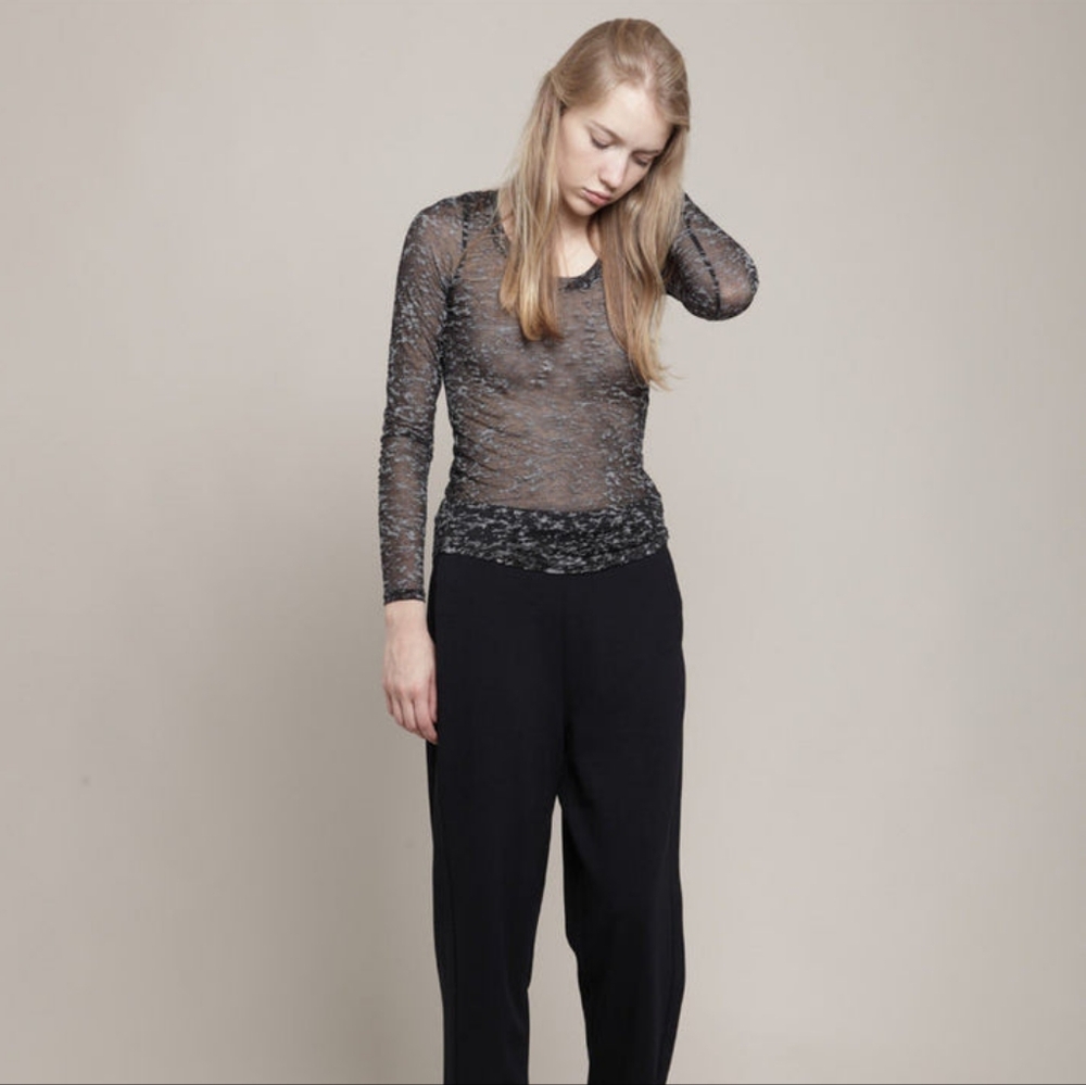 ISABEL MARANT Black + Teal Green Burnout Velvet Top XS